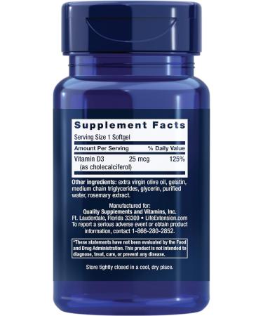 Life Extension Vitamin D3 25 mcg (1000 IU) Softgels for Bone & Immune Health - Non-GMO - Gluten Free - 90 Count - Buy Online on GoSupps.com