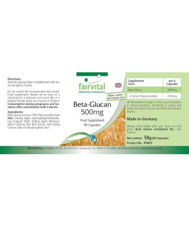 Fairvital | B ta glucane 500mg - 15 jours - VEGAN - Fortement dos - 90 g lules - normalis 70% de polysaccharides d'avoine - Buy Online on GoSupps.com