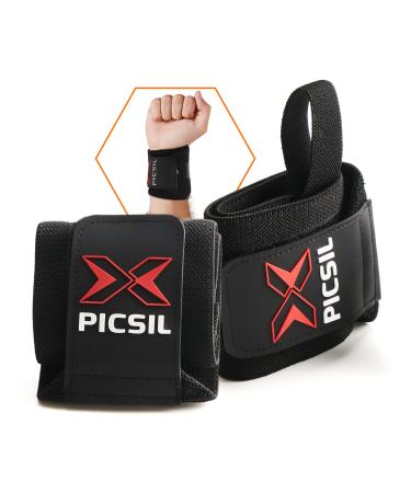 PICSIL Wrist Wraps with Double Fabric Fastener, Stretchable Wrist Straps for Weightlifting, Cotton Wrist Straps with Thumb Loop, Advanced Weightlifting Straps for Comfort and Stability, Black
