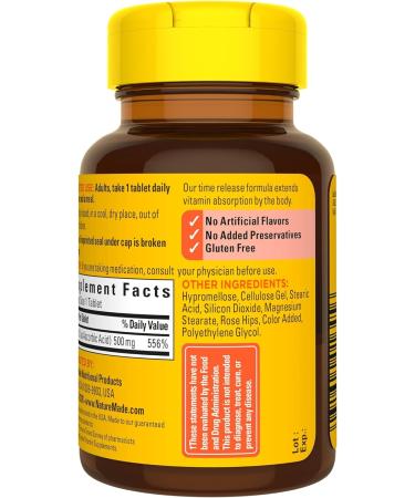 Nature Made Vitamin C 500mg with Rose Hips | Immune Support Dietary Supplement | 60 Time Release Tablets | 60 Day Supply - Buy Online on GoSupps.com
