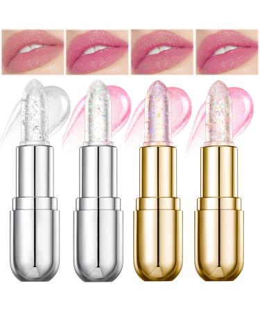 4 PCS Color Changing Lipstick Jelly Lipstick Color Changing Lip Balm Clear Lip Gloss Long Lasting Moisturizer Reduce Lip Lines Anti-Cracking Non-Sticky Magic Lipstick 01*02*03*04