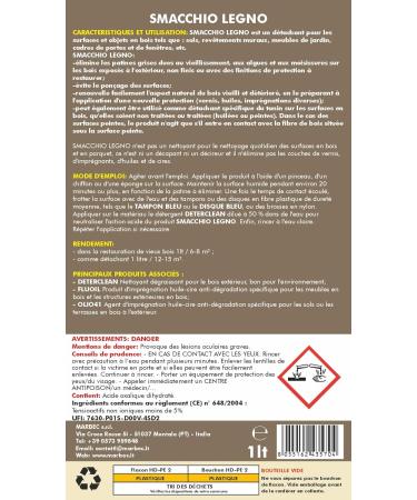 MARBEC SMACCHIO LEGNO 1LT SMACCHIO LEGNO is used to remove stains from the gray patina of aging wood. Removes stains and tannin halos. - Buy Online on GoSupps.com