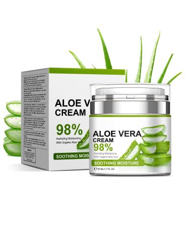 DTTLYKSYBHJ Face Moisturizer with 98% Organic Aloe Vera for Dry Skin - Daily Hydrating Cream to Soothe Skin & Reduce Appearance of Fine Lines - Nourishes for Soft Delicate Skin 50 ml