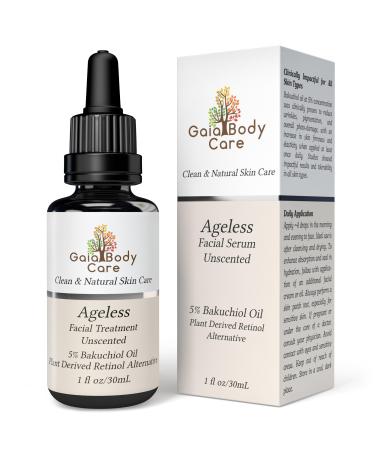 Gaia Body Care 5% Bakuchiol Oil Organic - Anti Aging Anti Wrinkle Reduces Fine Lines Smooths Skin Hydrates - Botanical Vegan - Natural Retinol Alternative Facial Oil (1oz Unscented) Unscented 1 Fl Oz (Pack of 1)