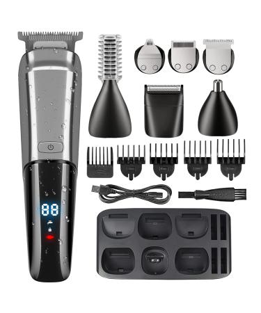 6 in 1 Beard Trimmer for Men Hair Clippers & Hair Trimmer IPX7 Waterproof Body Mustache Nose Ear Facial Shaver Cordless/Rechargeable/LED Display/2 Hour Runtime Electric Razor Kit Gift for Men