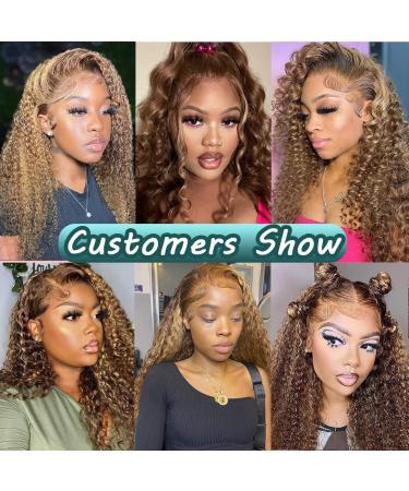 20 Inch Ombre Highlight Lace Front Curly Wig 4/27 150% Density Honey Blonde Human Hair - 13X4 HD Lace Frontal, Pre Plucked with Baby Hair - Buy Online on GoSupps.com