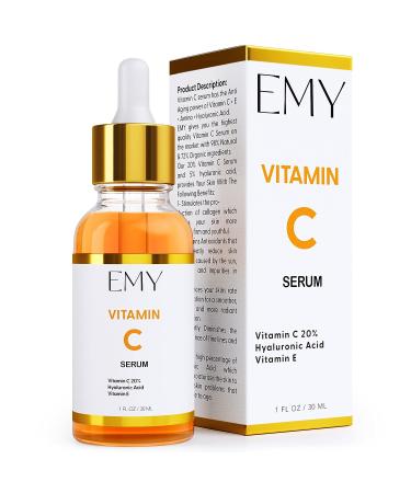 EMY Vitamin C & E Face Serum with Hyaluronic Acid - Anti-aging Moisturizer for Nourished, Protected Skin | Anti-Wrinkle, Collagen-Boosting Formula with Glycerin & Ascorbic Acid - Buy Online on GoSupps.com