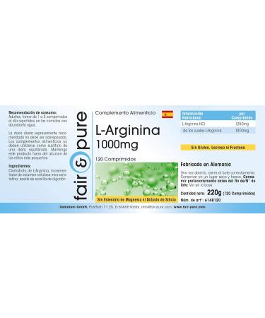 Fair & Pure L-Arginine 1000mg High-Dose Supplement - 120 Tablets - Buy Online on GoSupps.com