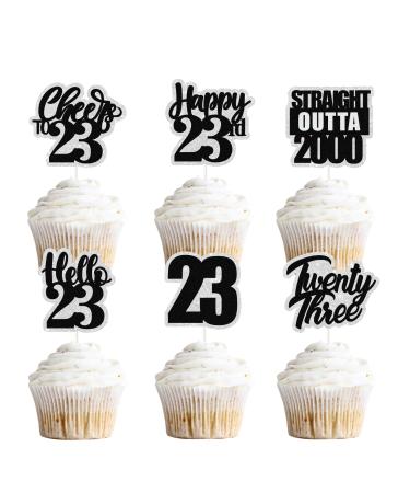 Happy 23rd Cupcake Topper 18pcs Straight Outta 2000 Cheer to 23 Years Old Cake Picks Celebrating Happy 23rd Birthday Party Decoration