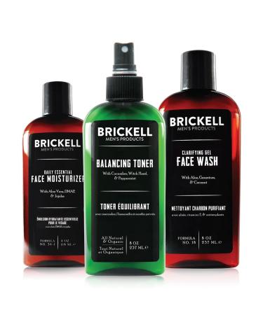 Brickell Men's Daily Face Cleanse Routine for Oily Skin | Alcohol-Free Toner Gel Facial Wash & Moisturizer | Natural & Organic Skincare - Buy Online on GoSupps.com