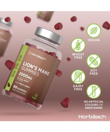 Lions Mane Gummies 2000mg | High Strength Lions Mane Supplement | Mushroom Extract | Natural Berry Flavour | 60 Vegan Gummies | by Horbaach - Buy Online on GoSupps.com