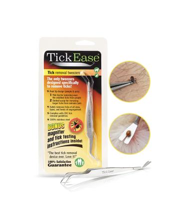 TickEase Dual-Tipped Tick Remover Tool, Tick Tweezers for Humans & Pets, First Aid Tweezers with Magnifier & Tick Testing Instructions