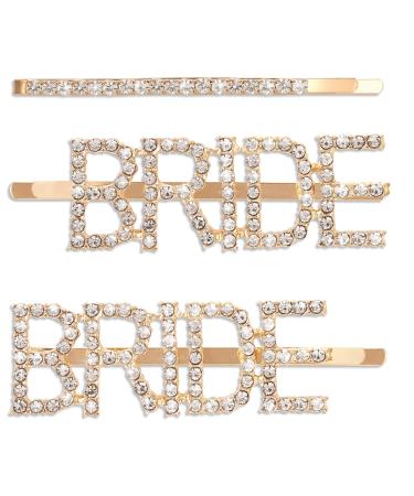 3 Pieces Bride Rhinestone Hairpins Women Gold Bobby Pins Letters Hair Clips Bridal Wedding Hair Accessories Party Headwear Accessories