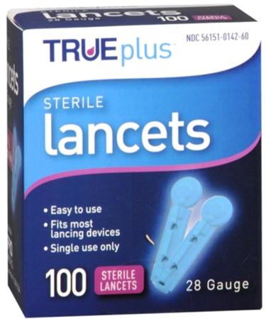 Trueplus Sterile Lancets 28 Gauge - 100 ct Pack of 3 - Packaging May Vary