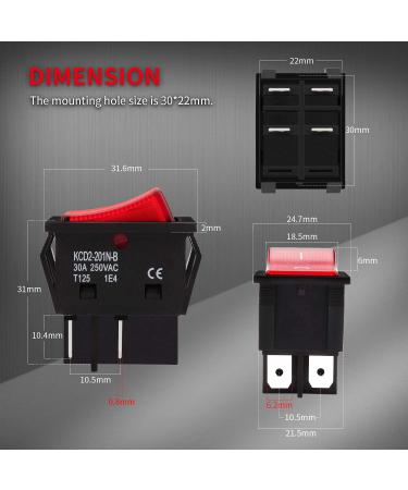 DaierTek 30A 250V KCD2 KCD4 Rocker Switch DPST 4 Pin Red Lighted 120V Rocker Toggle Switch ON Off Heavy Duty T125-3Pack 125V - Buy Online on GoSupps.com