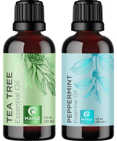 Premium Hair Oils for Hair and Skin - Pure Peppermint and Tea Tree Oil for Hair Growth and Skin Care - Hair Treatment Oils Set with Tea Tree Essential Oil and Peppermint Essential Oil 1 Fl Oz Each