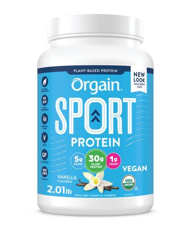 Orgain Vanilla Sport Plant-Based Protein Powder - 30g of Protein, Made with Organic Turmeric, Ginger, Beets, Chia Seeds, Brown Rice and Fiber, Vegan, Made Without Gluten & Dairy, Non-GMO, 2.01 lb Vanilla 2.01 Pound (Pack o