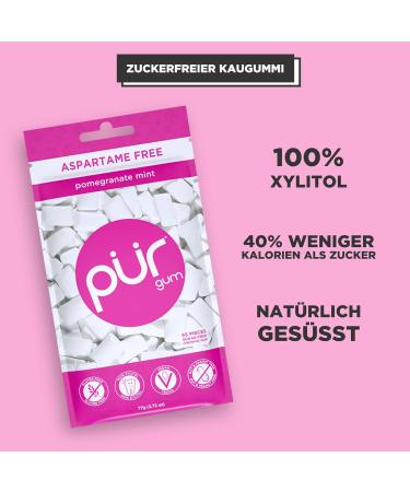 PUR Gum | Sugar-Free Vegan Chewing Gum | 100% Xylitol | Aspartame-Free Gluten-Free Diabetic-Friendly | Pomegranate Mint Flavor | 55 Pieces (6-Pack) - Buy Online on GoSupps.com