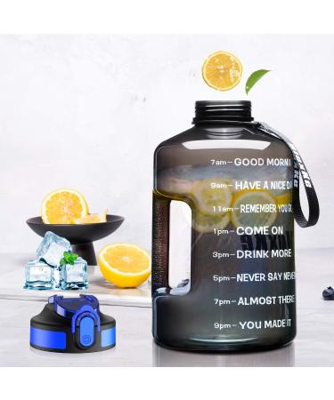 SLUXKE 1 Gallon Water Bottle with Time Marker and Straw - BPA Free 128oz Leak Proof Jug with Handle and Silicone Nozzle - Black - Buy Online on GoSupps.com