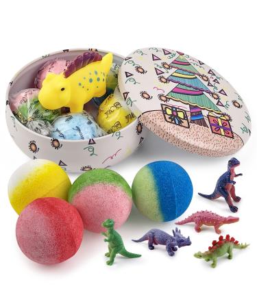 5+1 Dinosaur Bath Bombs for Kids  Surprise Bath Bubble Bomb with Lively Dinosaurs & A Funny Squeaking Dinosaur Inside  Safe Organic Spa Gift Set for Toddlers  for Birthday  Party  Christmas