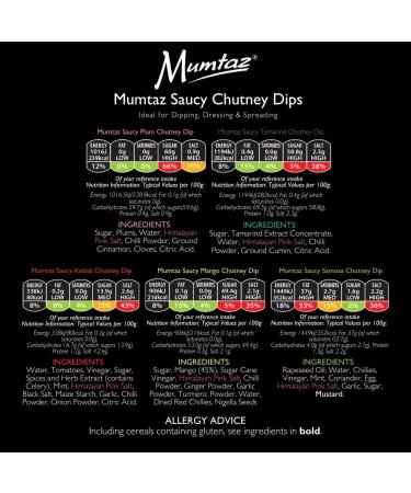 Mumtaz Saucy Chutney Dips Mixed Selection Pack of 6 Flavours Include: Samosa Chutney Plum Chutney Tamarind Chutney Kebab Chutney Mango Chutney Ideal For Dipping Dressing & Spreading. - Buy Online on GoSupps.com