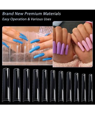 Super Extra Long C Curve Nail Tips Kit with Gold Nail Studs Rivet - 330 Pcs, XXL Long Straight Square Clear Tips - 11 Sizes Half Cover with Ocean Shell Starfish Metal for Acrylic Nails - Buy Online on GoSupps.com