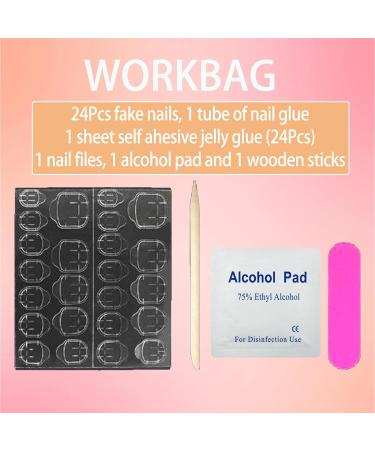 24PCS French Butterfly Fake Nails - Long Square False Nails with Glue - Full Cover Acrylic Press on Nails for Women and Girls - Buy Online on GoSupps.com