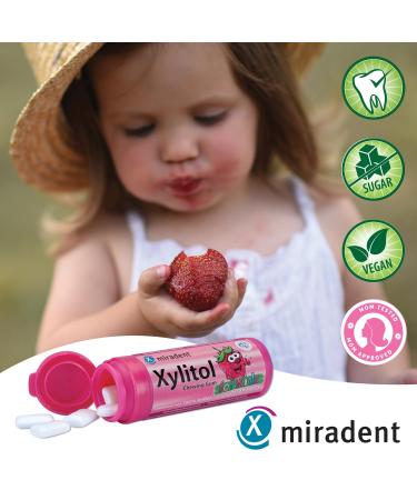 Miradent Xylitol Children's Dental Gum - Sugar-Free Vegan Strawberry | 30 Pieces | Caries Prevention & Plaque-Resistant | Aspartame & Sorbitol Free - Buy Online on GoSupps.com