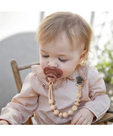 Yolnkos Pacifier Clip 2 Pack - Silicone Teething Relief Soothie Binky Holder for Baby Girls Boys - Soft Flexible Teether Toy - Birthday Christmas Shower Gift - Oatmeal Peach - Buy Online on GoSupps.com