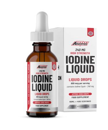 Iodine Liquid Drops - Vegan - High Strength 600mcg per Serving - 400 Servings - 240 000mcg per 60ml Dropper Bottle - Liquid Iodine Solution for Fast Absorption - Made in UK
