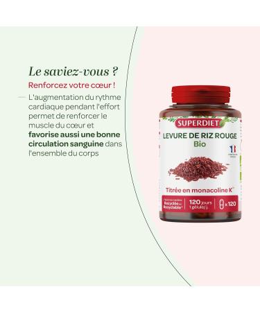 SUPERDIET - RED RICE YEAST - Organic - Vegan - Titled in monacolin K - Made in France - 120 capsules - Buy Online on GoSupps.com