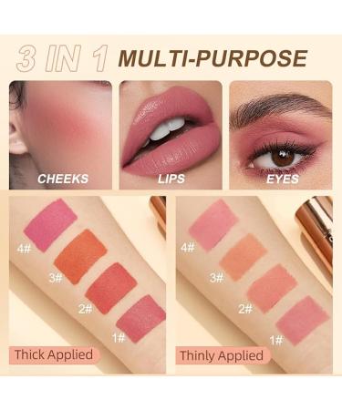 Waterproof 3-in-1 Cream Blush Stick for Lip  Cheek  Eye | Long-Lasting & Buildable Blusher Contour - Dainty 3-in-1 Cheek & Lip Tint - Moisturizing & Blendable Formula - Suitable for All Skin Tones (2#) - Buy Online on GoSupps.com