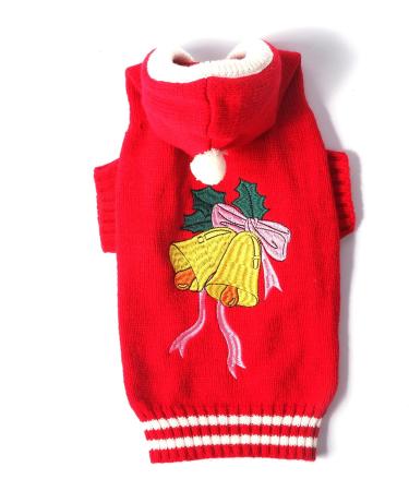 Hrttsy Christmas Dog Sweater - Warm Winter Pullover for Small & Medium Dogs | Cozy Pet Coat with Hood & Red Bell Costume - Buy Online on GoSupps.com