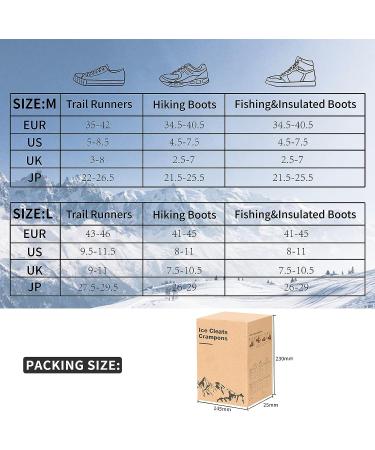 Doormoon Adjustable Ice Cleats for Hiking - 19 Stainless Steel Spikes - Anti-Slip Snow Grips for Boots/Shoes - Men/Women M US 5-8 ECR 36-41 - Buy Online on GoSupps.com