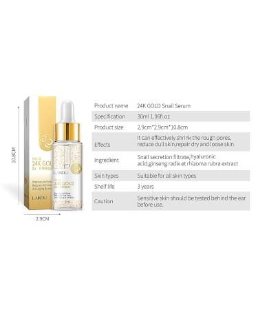 24K Gold Snail Facial Serum Anti-Aging Moisturizer with Hyaluronic Acid & Collagen for Women | Smooth Wrinkles Firm Skin Promote Deep Absorption - Buy Online on GoSupps.com