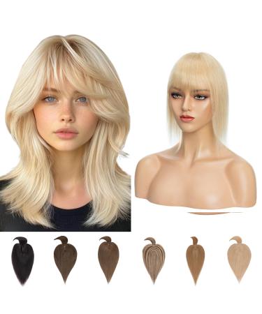 Silk-co Clip in Crown Hair Toppers For Thinning Hair Women Real Hair Topper With Fringe 150% Demsity Human Hair Extensions 18inch #24 Natural Blonde 18 Inch #24 Natural Blonde