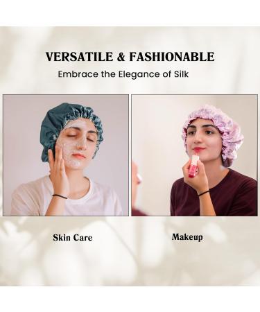 NIXISWAG 2PCS Silk Bonnet Sleep Cap for Curly Hair | Stylish Satin Hair Wrap Set for Women - Purple & Peach Pink - Buy Online on GoSupps.com