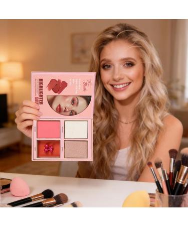 Palette de Highlighter | Blush Modulable Triple Couches Longue Tenue Pliable - Palette de Maquillage Voyage | Pour Artistes Mariage Soir e Bureau Sortie Voyage et Usage - Buy Online on GoSupps.com