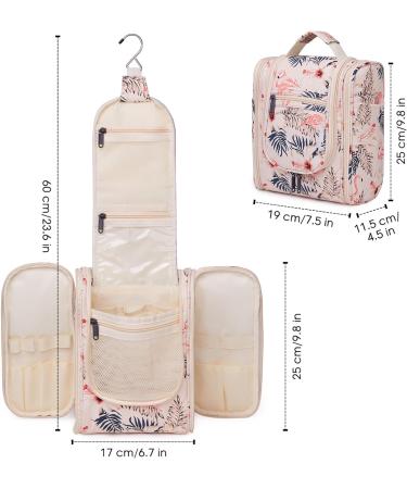 Women's Beige Flamingo Travel Hanging Toiletry Wash Bag | Medium Cosmetic Organizer - Buy Online on GoSupps.com
