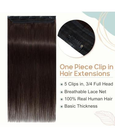 Elailite Clip In Extensions - Real Human Hair 3/4 Full Head 5 Clips 45cm Dark Brown #02 - Smooth & Natural Look - Buy Online on GoSupps.com