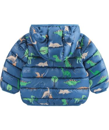 Baby Puffer Jacket Toddler Winter Coat | Hooded Outerwear for Boys and Girls | Lightweight and Padded | Blue Dinosaur Design | 1-2 Years - Buy Online on GoSupps.com