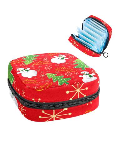 GIAPB Period Bag Sanitary Napkin Storage Bag Period Pouch Travel Makeup Bag Christmas Snowman and Tree Color2593