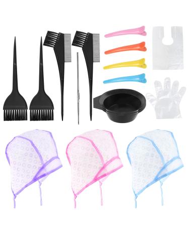 Rustark 22Pcs Hair Coloring Dyeing Kit Includes Hair Coloring Caps Styling Tools Disposable Hair Dye Shawl Gloves Dye Brush Mixing Bowl Angled Comb and Clips for Home DIY Salon Dyeing Hair