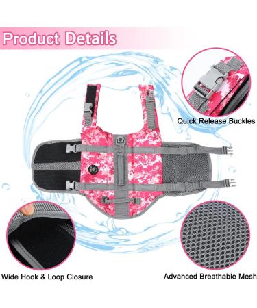 Emust Life Vest for Dogs - High Buoyancy Pink Camouflage Life Jacket for Small Medium & Large Dogs - Perfect for Swimming & Boating - Buy Online on GoSupps.com