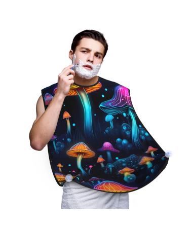 Mushroom Print Shaving Bib Gifts for Dad Waterproof Vegetables Painting Beard Apron One Size Fits All Mushrooms