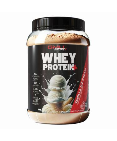 GMU SPORT Whey Protein Powder+ Concentrate 2lb | 25g Protein for Muscle Growth & Recovery | Delicious Flavor Easy to Mix | Non-GMO Gluten-Free |28 Servings Vanilla Protein Supplement