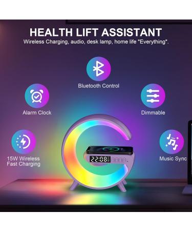 Sunrise Alarm Clock with Bluetooth Speaker, Wireless Charger, and RGB Color Changing Night Light - White - Buy Online on GoSupps.com