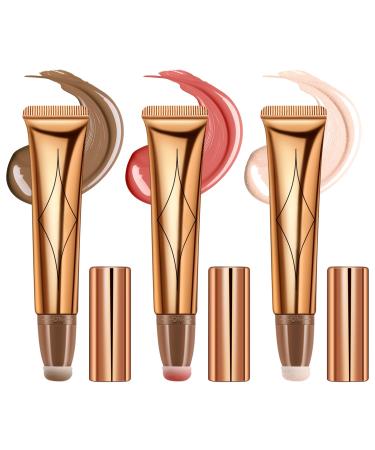 Nivofu Nivofu 3pcs Highlighter & Blush & Contour Beauty Wand Liquid Contour Stick with Applicator Face Blusher Smooth Concealer for Face Cheekbone Glow