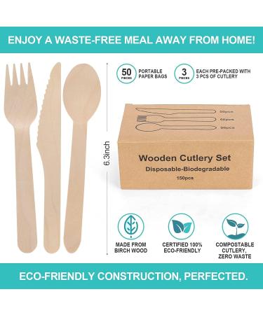 100Pcs Eco-Friendly Wooden Forks - Biodegradable & Compostable Disposable Wooden Forks for Eating - Sustainable Alternative to Plastic Utensils - Buy Online on GoSupps.com