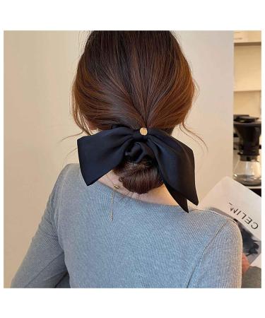Dervivea Vintage Ribbon Bow Hair Tie Scrunchies Black Satin Hair Scrunchies Ribbon Bunny Ear Hair Rope Silk Elastic Hair Tiew Bowknot Ponytail Holder Hair Ties Decorative Hair Accessories for Women